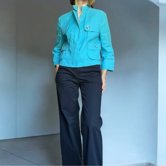 Carlisle Jackets & Blazers - Eccoci Y2K Linen Cotton Blazer Jacket paramilitary cropped sky blue zip up M